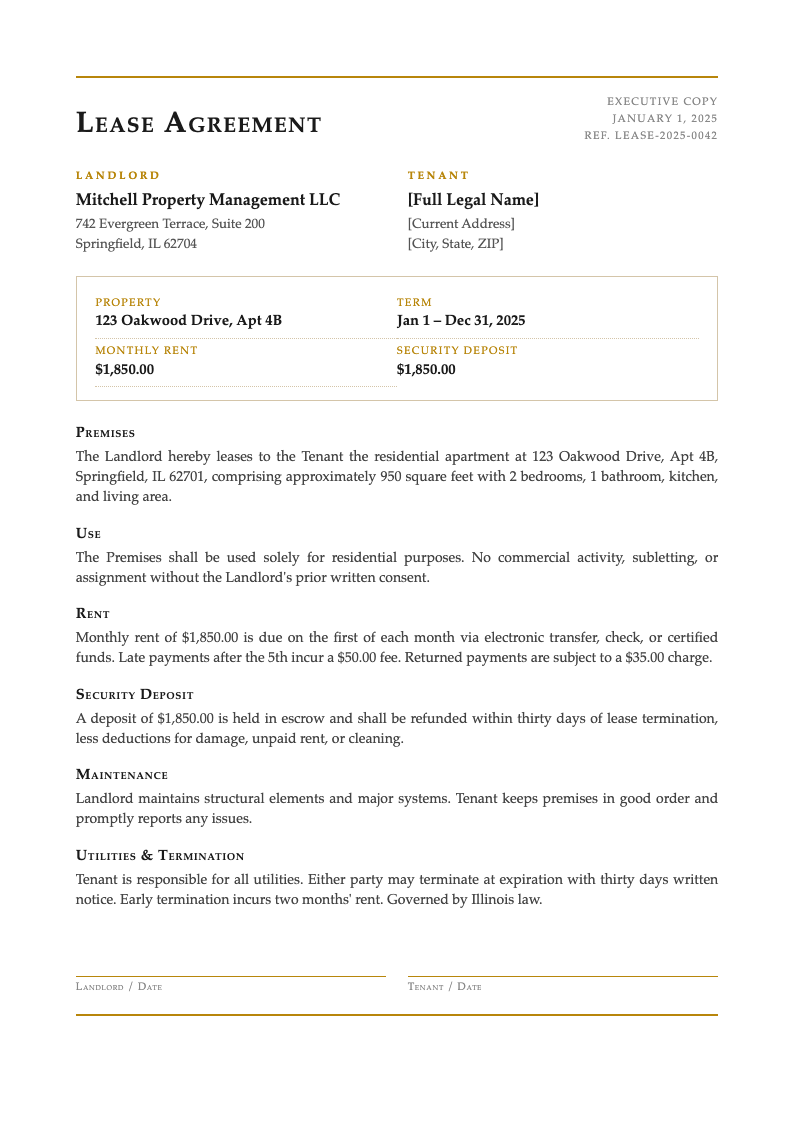 Executive summary lease agreement